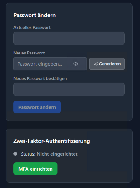 Benutzerprofil des ITC Hyper-V Managers mit Passwortverwaltung und Einrichtung der Zwei-Faktor-Authentifizierung